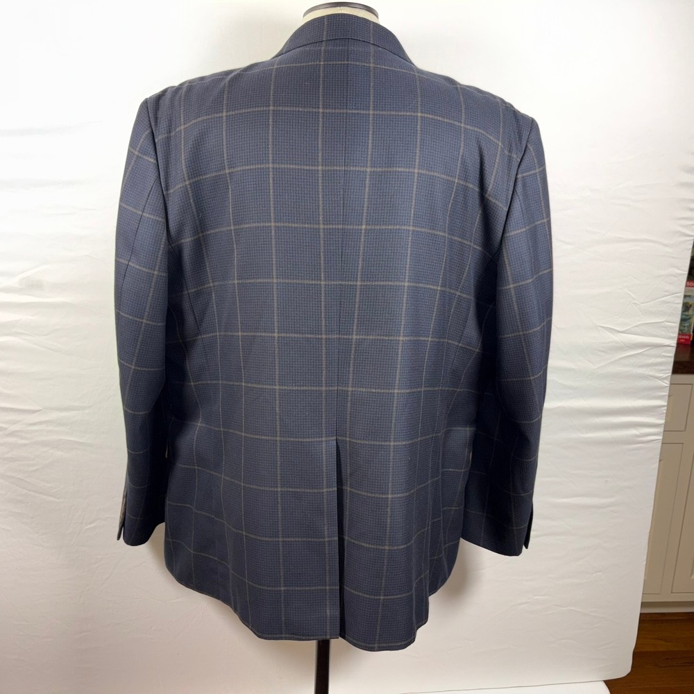 Haggar Mens 50R Classic Fit Navy Blue Windowpane Plaid Blazer HJ10312-412 - Picture 5 of 13